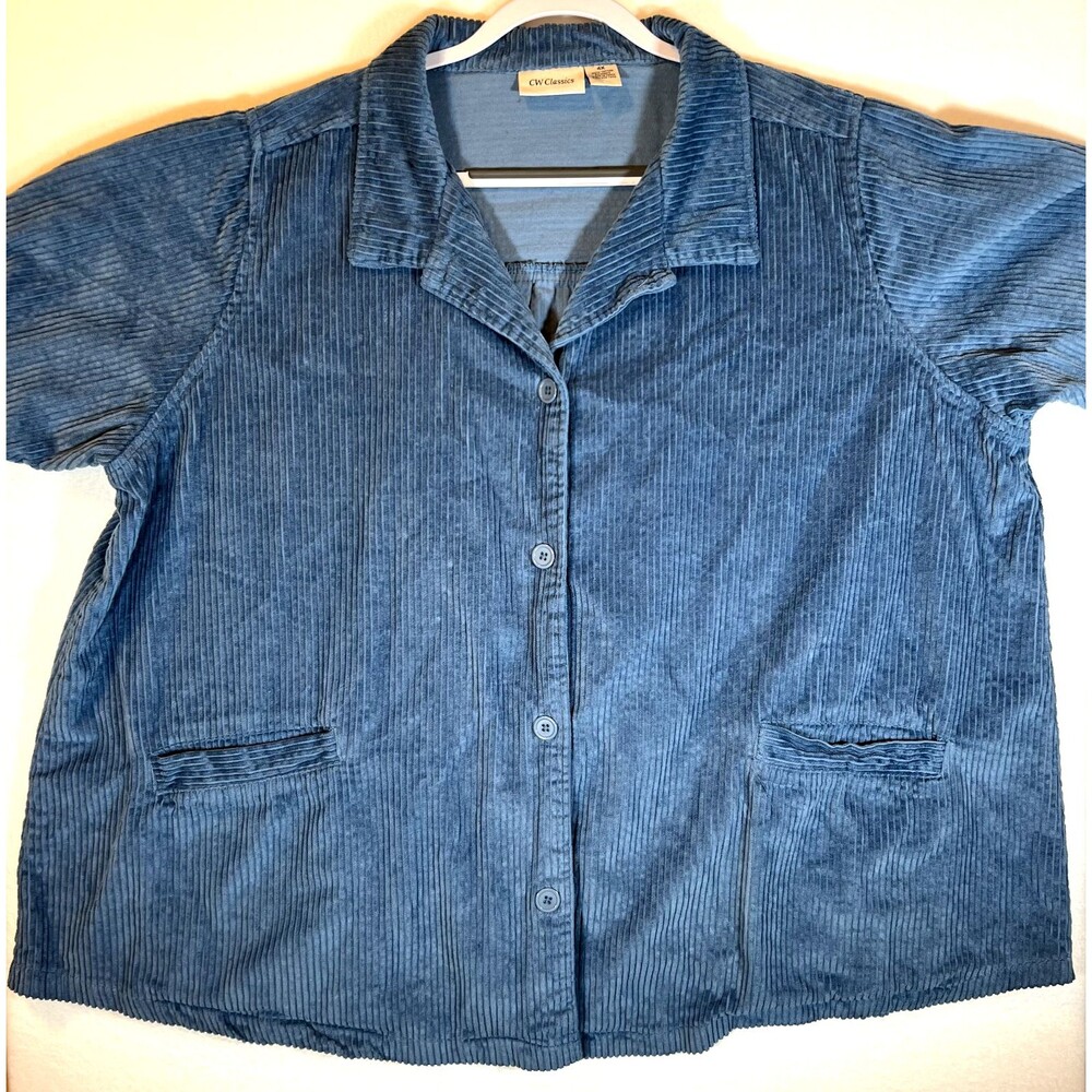 VTG CW Classics Women’s Corduroy Shirt Jacket Button Pockets Blue Plus Size 4X